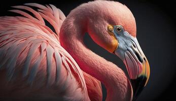 Pink flamingo close up portrait. . photo