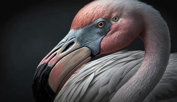 Pink flamingo close up portrait. . photo