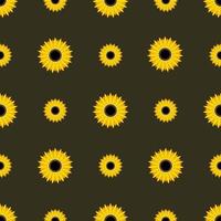 Bright sunflowers on a black background vector seamless pattern.