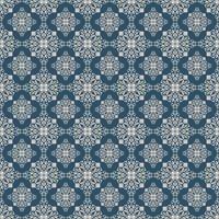 Blue and white damask vector seamless pattern.