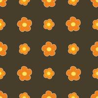 Flowers on orange seamless vector retro pattern.
