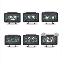 Digital alarm clock cartoon character with various angry expressions vector