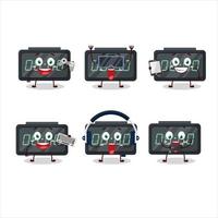 Digital alarm clock cartoon character are playing games with various cute emoticons vector
