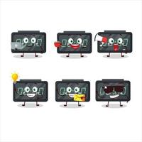 Digital alarm clock cartoon character with various types of business emoticons vector