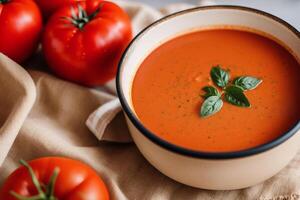 Pumpkin soup with cream and parsley. Creamy tomato soup. Chicken noodle soup. photo