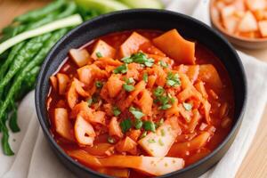 Pumpkin soup with cream and parsley. Creamy tomato soup. Chicken noodle soup. photo