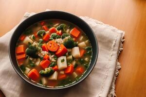 Pumpkin soup with cream and parsley. Creamy tomato soup. Chicken noodle soup. photo