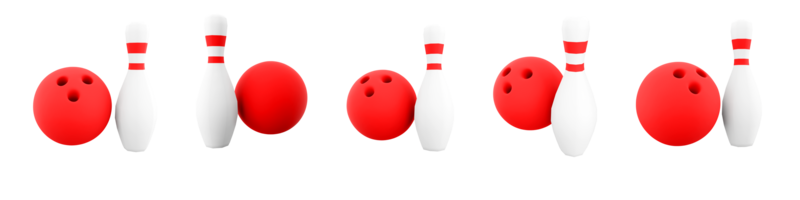 3d interpretazione bowling palla e birilli icona impostare. 3d rendere pesante palle siamo gettato lungo un' speciale sentiero con mani diverso posizioni icona impostare. png