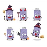 Halloween expression emoticons with cartoon character of flashdisk vector