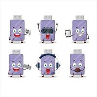 Flashdisk cartoon character are playing games with various cute emoticons vector