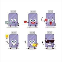 Flashdisk cartoon character with various types of business emoticons vector