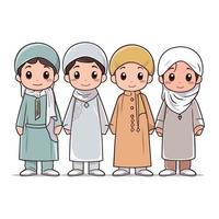 Kids Muslim Ramadhan Kareem Eid Mubarak Vector AI Illustration