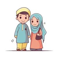 Kids Muslim Ramadhan Kareem Eid Mubarak Vector AI Illustration