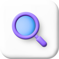 Magnifying glass. Discovery, research, search, analysis concept. 3d cartoon illustration. speech bubble with internet icon png