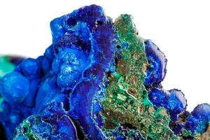 Macro mineral stone malachite with azurite on white background photo