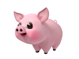 Cartoon pink smiling piglet, 3d rendering png