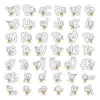Stick figures. Alphabet. Hand drawn doodle line art cartoon design character. vector