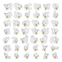 Stick figures. Alphabet. Hand drawn doodle line art cartoon design character. vector