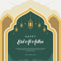 Flat eid al-adha illustration with ram and lanterns vector
