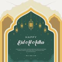 Flat eid al-adha illustration with ram and lanterns vector