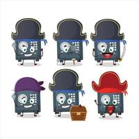 Cartoon character of safe deposit box with various pirates emoticons vector