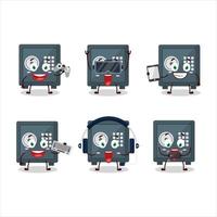 Safe deposit box cartoon character are playing games with various cute emoticons vector