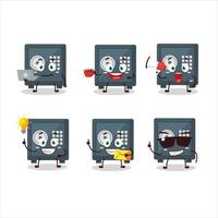 Safe deposit box cartoon character with various types of business emoticons vector