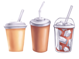 Paper cups and glass. Digital illustration png