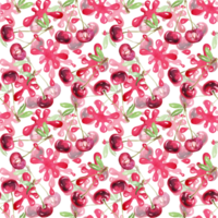 Cherry pattern. Watercolor illustration png