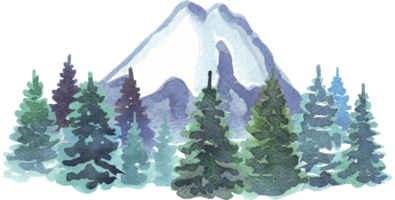 Forest and mountains. Watercolor illustration png