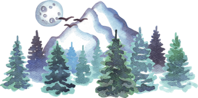 skog och berg. vattenfärg illustration png