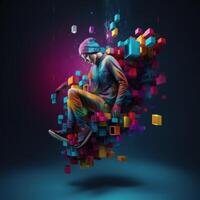 surreal acrobatic portrait with abstract colorful illustration generative AI photo