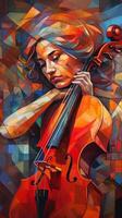 mujer jugando guitarra vistoso violonchelo vistoso pintura generativo ai foto