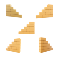 3d renderen steen trap icoon set. 3d geven verbrand klei blok verschillend posities icoon set. png