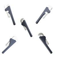 3d rendering straight pipe wrench icon set. 3d render secure gripping of pipes of various diameters different postions icon set. png