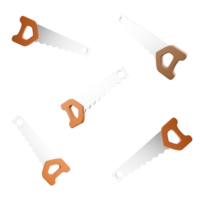 3d rendering hand saw icon set. 3d render carpentry and joinery tools designed for sawing wood different positions icon set. png