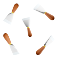 3d rendering Steel trowel icon set. 3d render plate-shaped instrument with a handle, made of rubber, wood, plastic, glass or steel different positions icon set. png