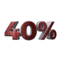 40. por cento 3d número transparente fundo png