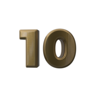 número 10 3d render transparente fundo png