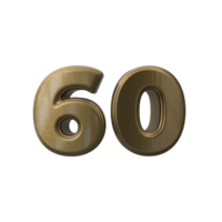 número 60. 3d render transparente fundo png