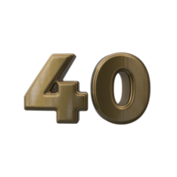 Number 40 3D render transparent background png