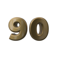 número 90 3d render transparente fundo png