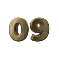 Number 09 3D render transparent background png