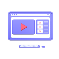 3d ilustración vídeo sitios web en computadora objeto png