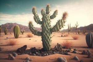cactus en el seco Desierto tierra. ai generado foto