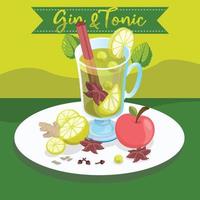 gin and tonic juice, summer refreshment drink, vector art design post