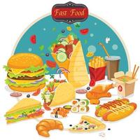 fast food menu items, different junk food items vector illustration post design