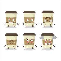 Coffee cup cartoon character with various angry expressions vector