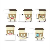 Coffee cup cartoon character bring information board vector