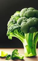 The Fresh Broccoli on Table with Technology photo